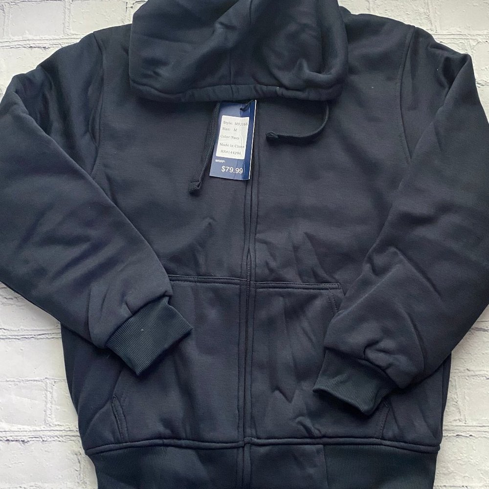 Han Ton Men's Cotton Zipper Hoodie- Navy